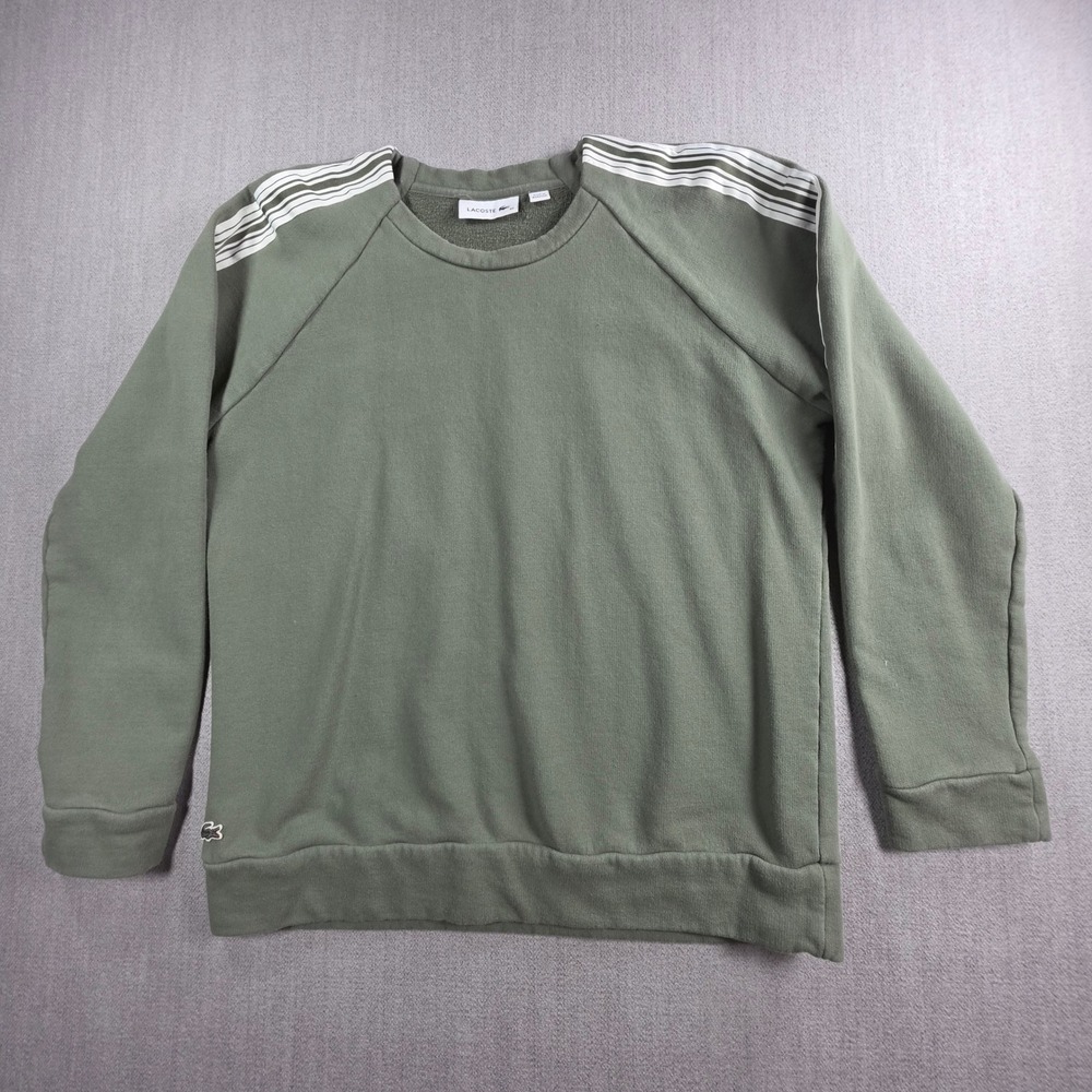 Lacoste Sweatshirt Womens 40 Olive Green Striped Shoulder Raglan Logo